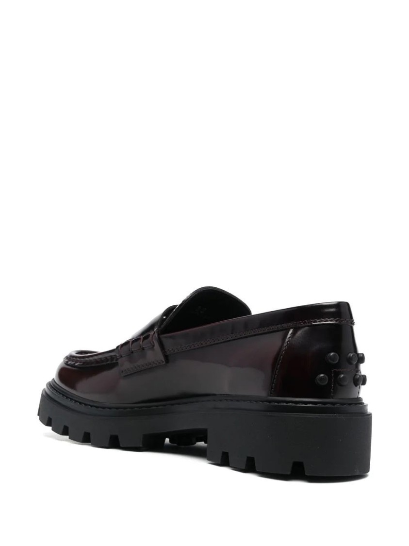 Tod's Glossy Leather Loafers With Penny Strap Detail In Black