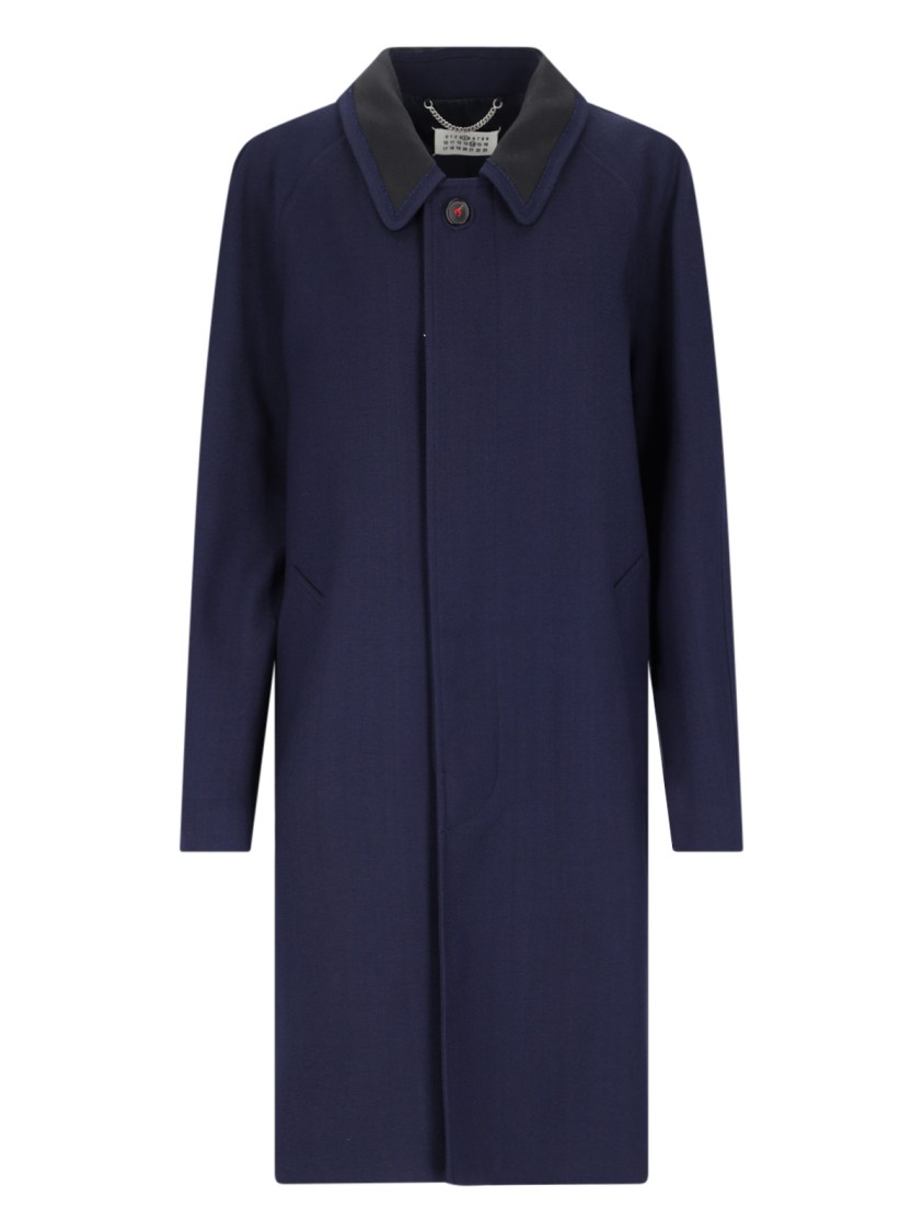 Shop Maison Margiela Blue Wool Viscose Coat In Black