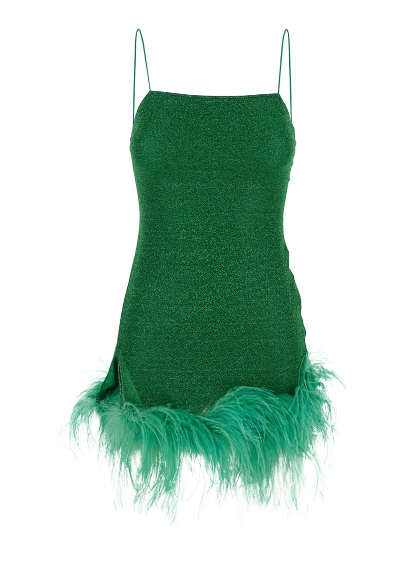 Shop Oseree Oséree Lumiere Plumage' Green Sleeveless Slip Dress