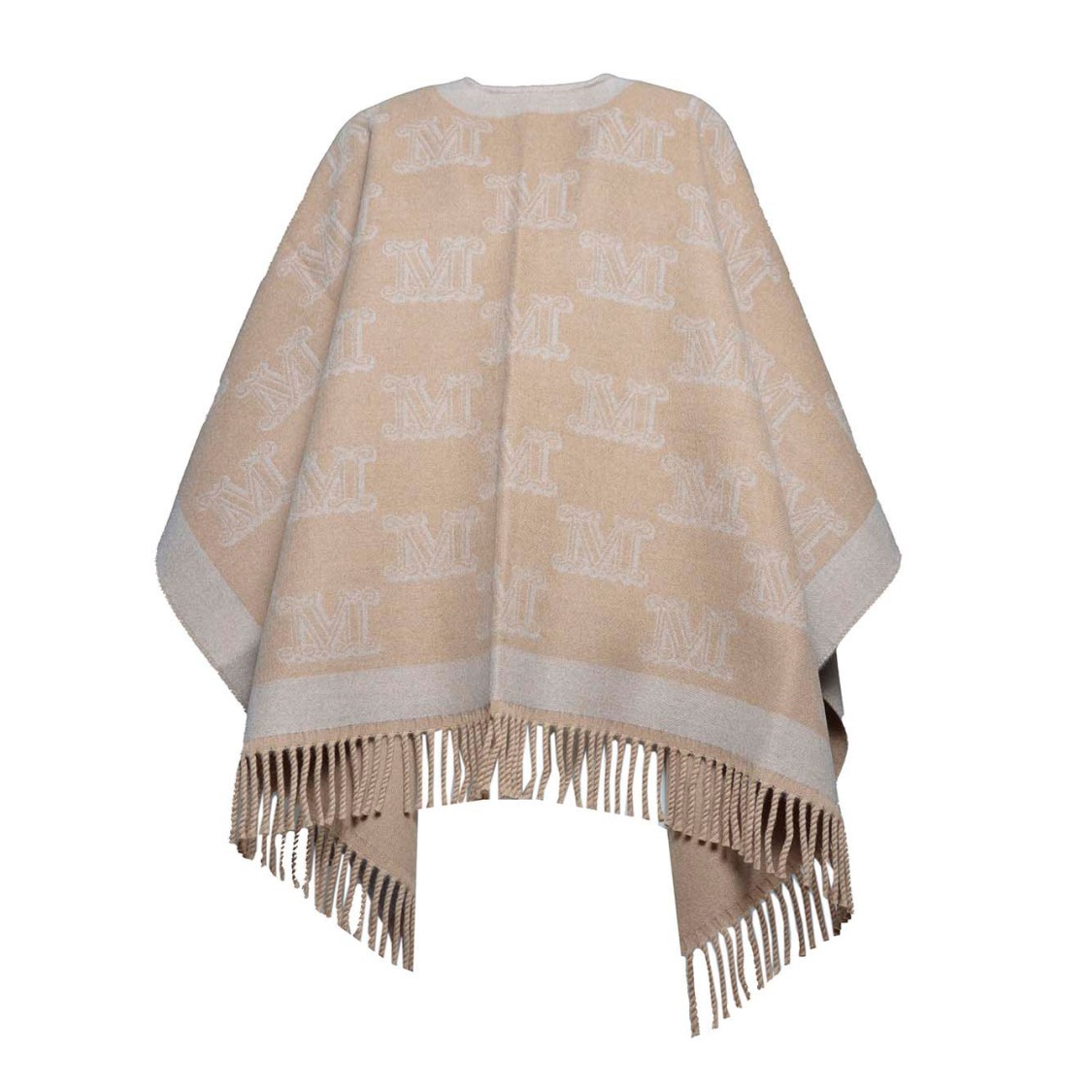 Max Mara Frine Poncho In Camel Jacquard Virgin Wool In Brown