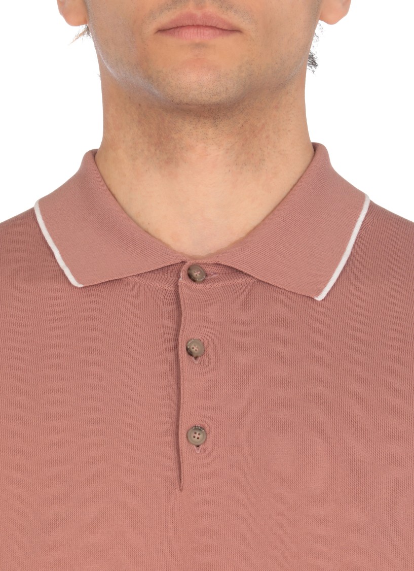 Peserico Men's Ribbed Cotton Polo Shirt With Contrast Trim