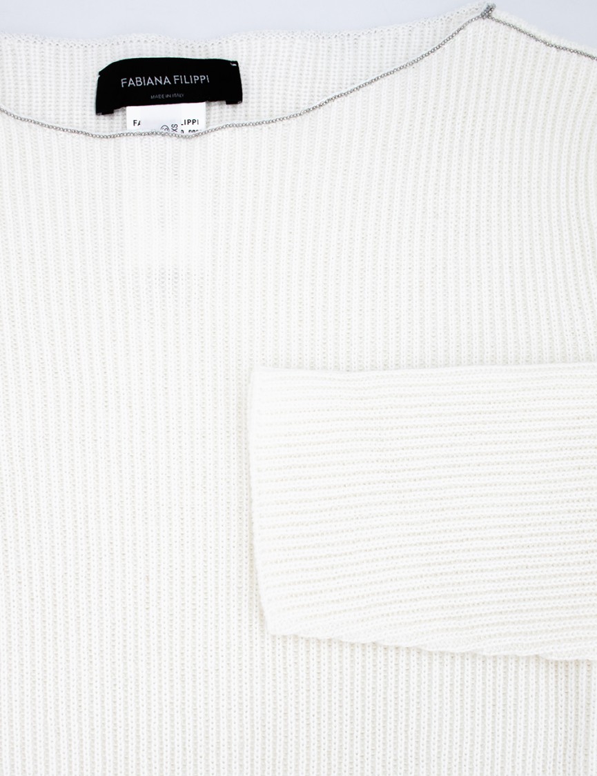 Fabiana Filippi Boat Neck Knit Shirt With Diamond Thread Embroidery