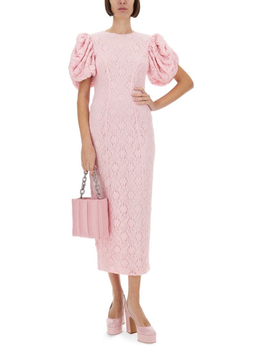 Rotate Birger Christensen Rotate Sunday Floral Lace Midi Dress In Pink