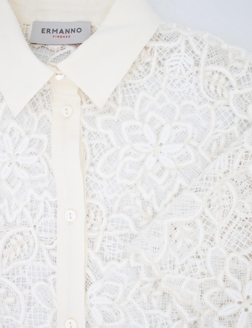 Ermanno Firenze Classic Lace Overlay Shirt With Floral Detailing