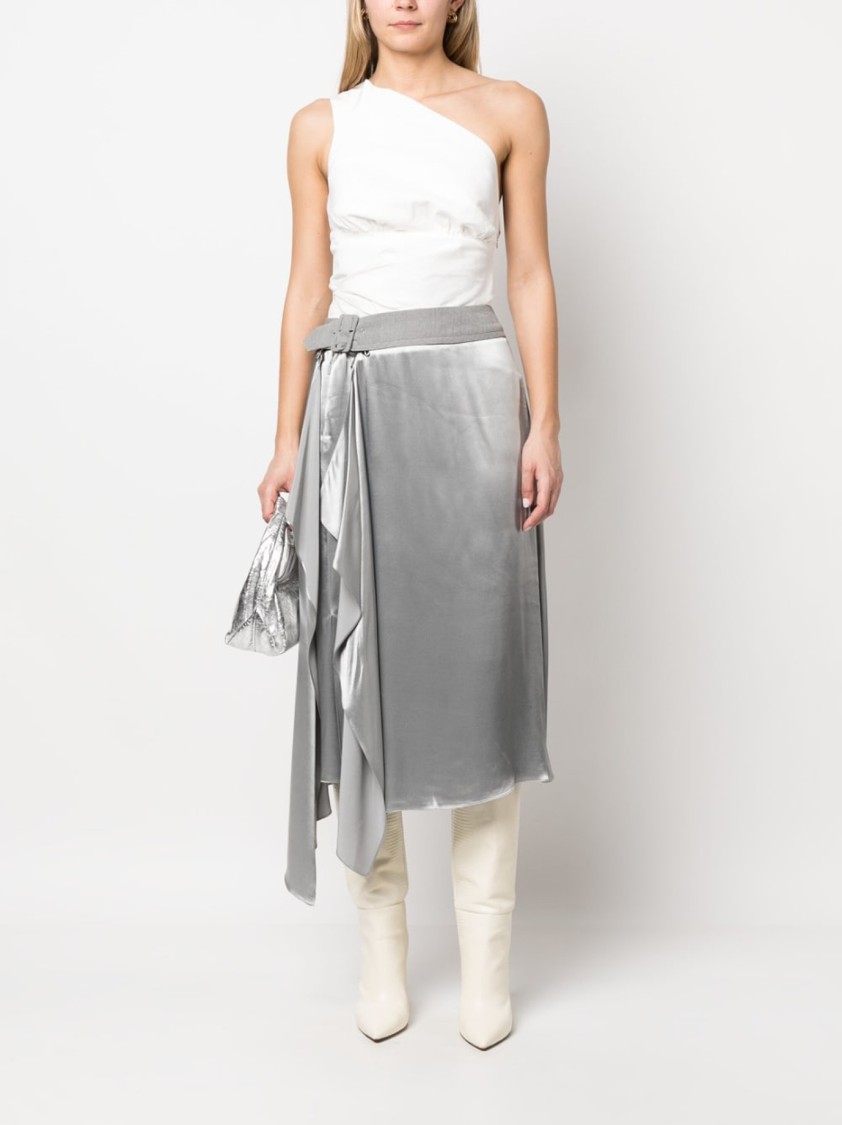 Fendi Asymmetrical Grey Skirt With Draped Detail In Metallic