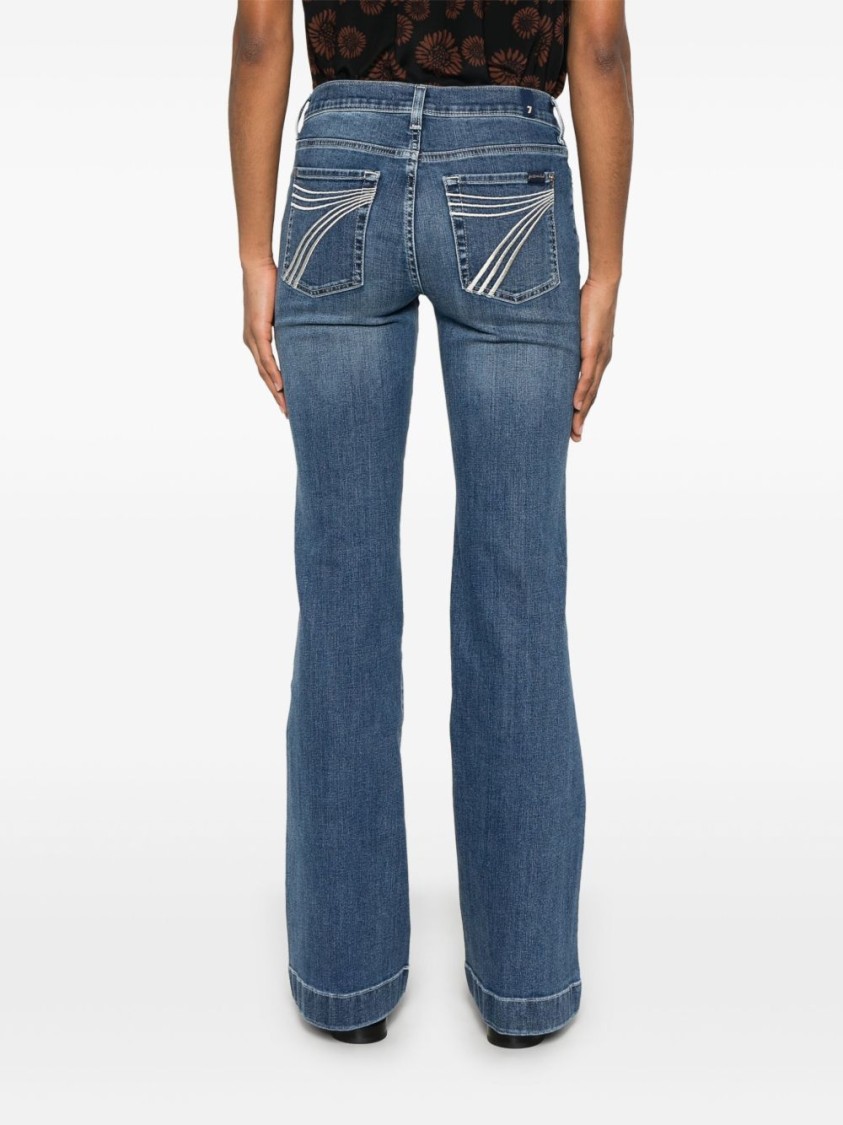 SEVEN SEVEN NAVY BLUE FLARED JEANS WITH CONCEALED FLY AND EMBROIDERED MOTIF