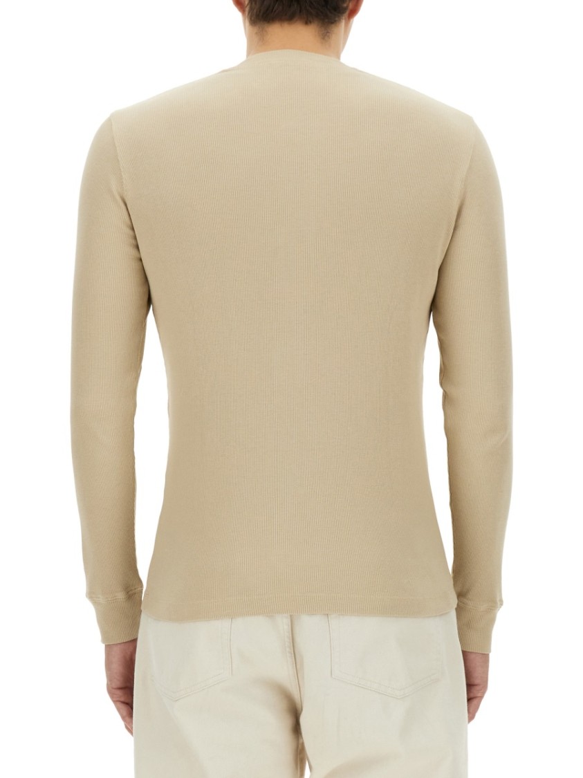 Shop Tom Ford Ribbed "henley" T-shirt In Neutrals