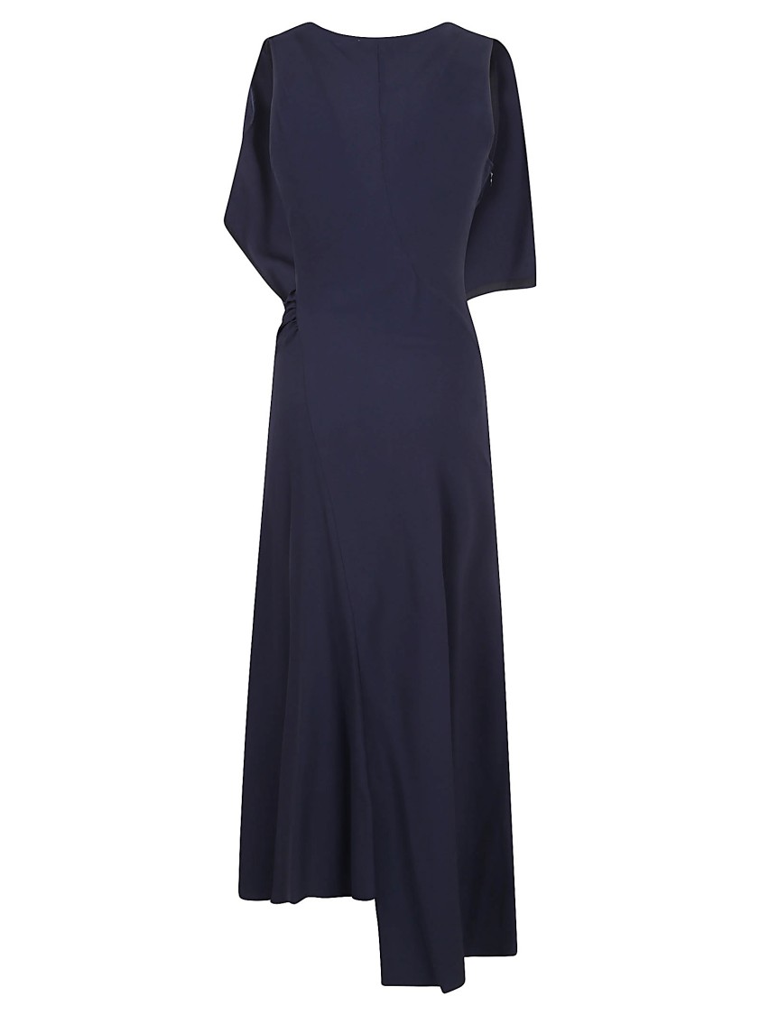Victoria Beckham Sleeveless Draped V-neck Midi Dress In Blue