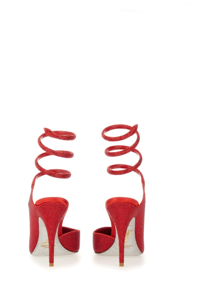 René Caovilla "cleo" Pumps With Crystals In Red