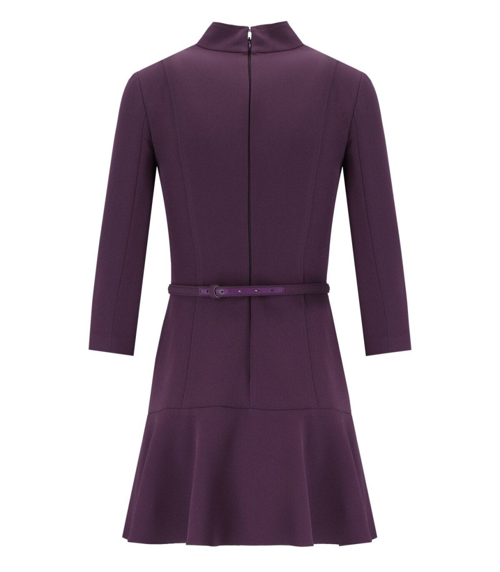 Elisabetta Franchi High-collar Purple Dress With Gold Logo Buttons And Flounce Detail In Purple