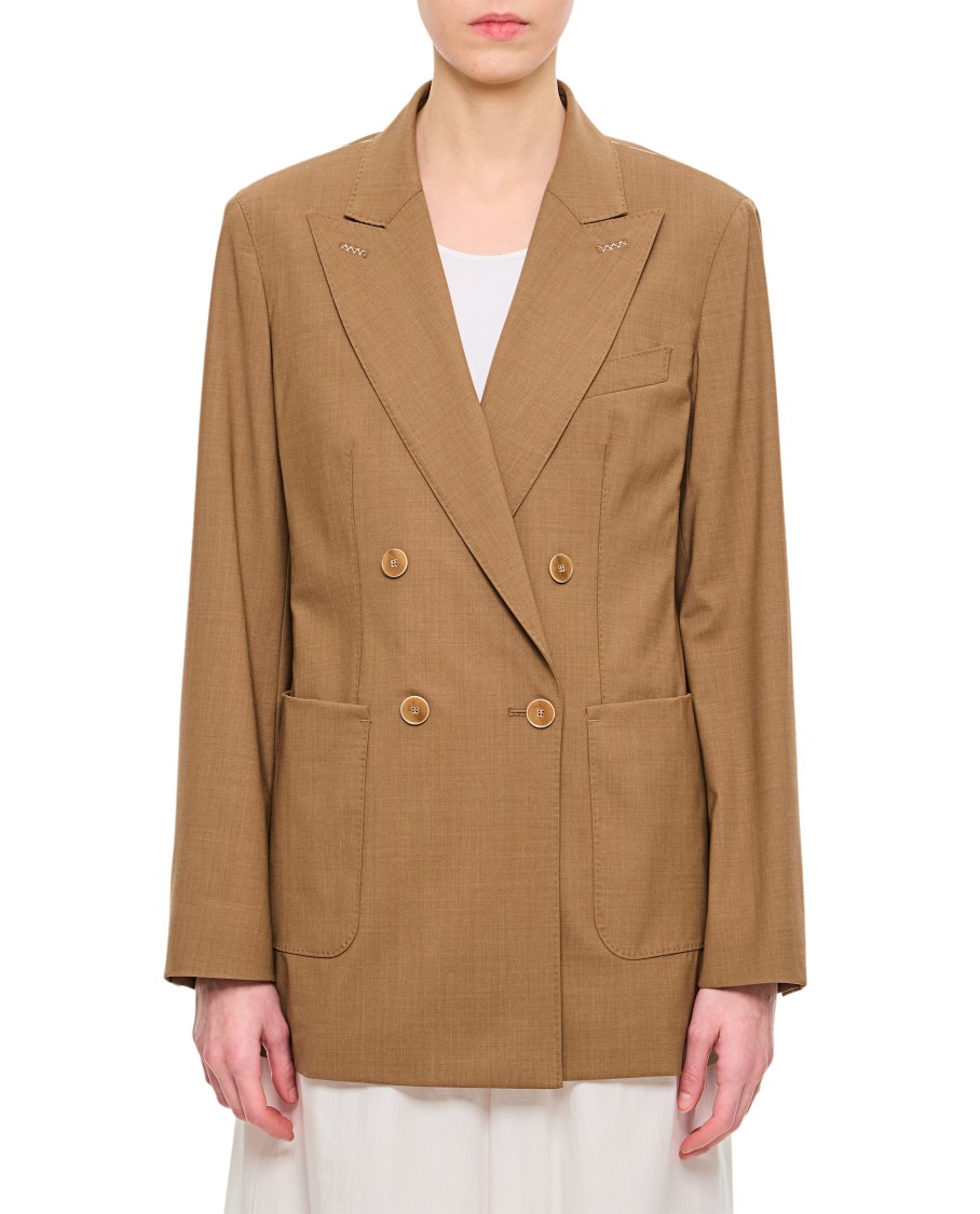 Max Mara Brown Double Breasted Blazer In Brown