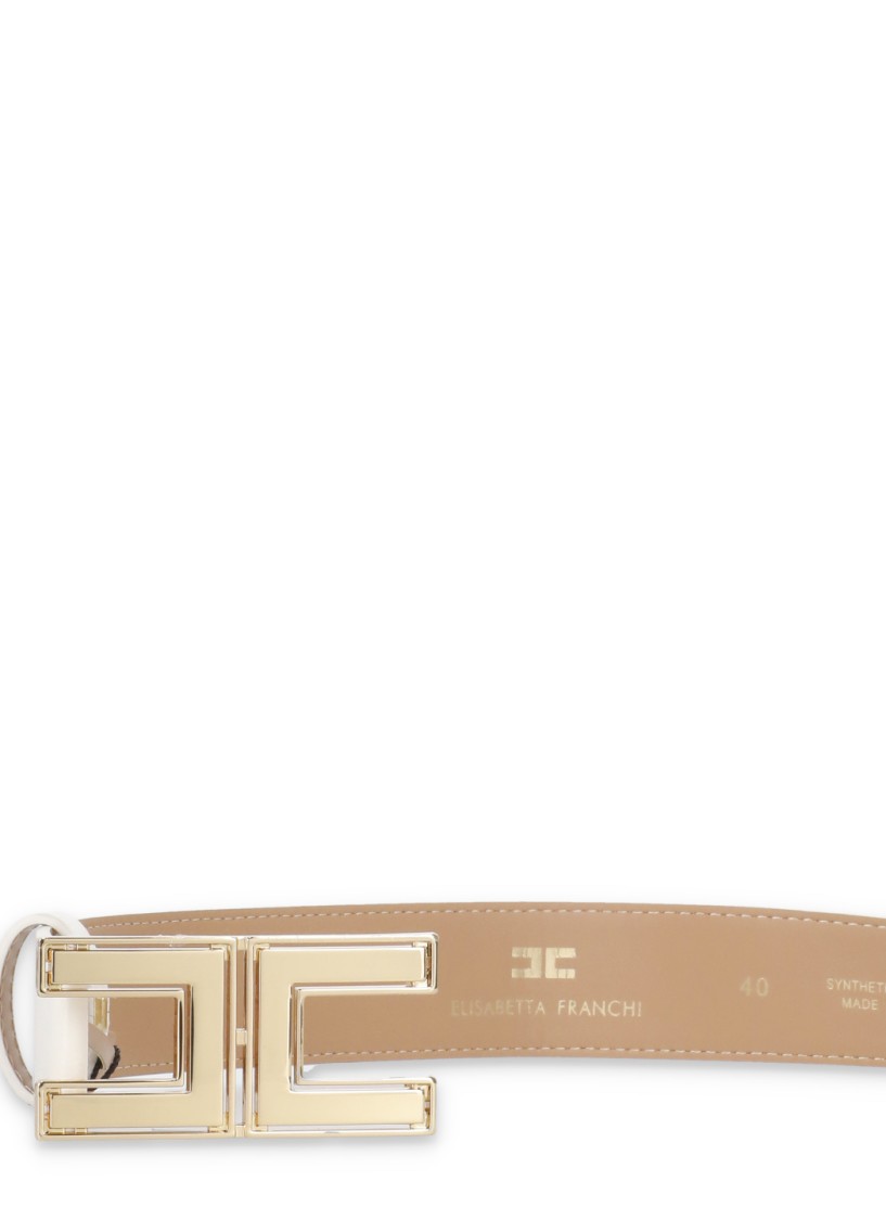 Shop Elisabetta Franchi Ivory Leather Belt In Neutrals