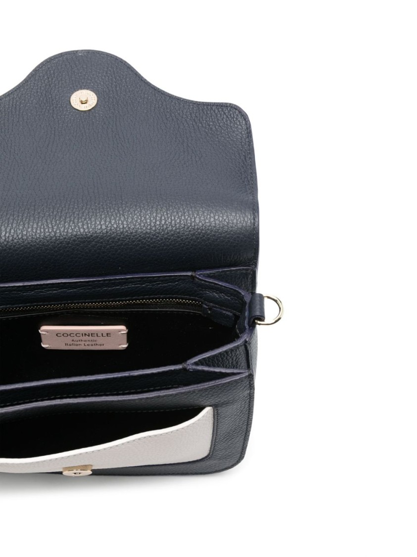 Shop Coccinelle Black And White Calf Leather Shoulder Bag