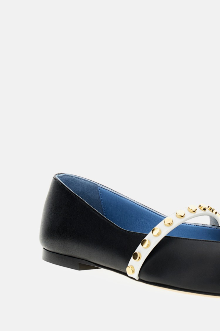 Alexander Mcqueen Pointed Toe Flats With Gold Studded Strap In Black