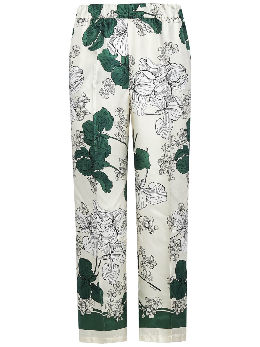 P.a.r.o.s.h Parosh Flower-print Silk Satin Trousers With Elasticated Waistband In Green