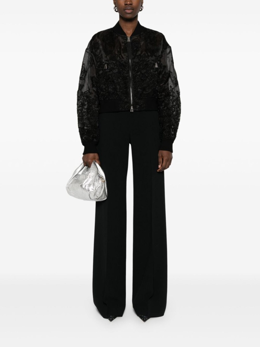 Ermanno Scervino Cropped Black Bomber Jacket In Black