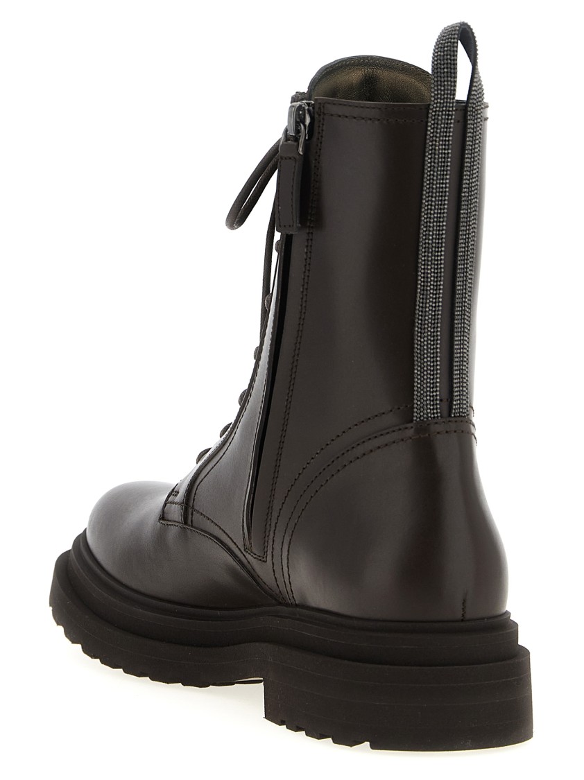 Brunello Cucinelli 'shiny Loop Detail' Combat Boots In Black