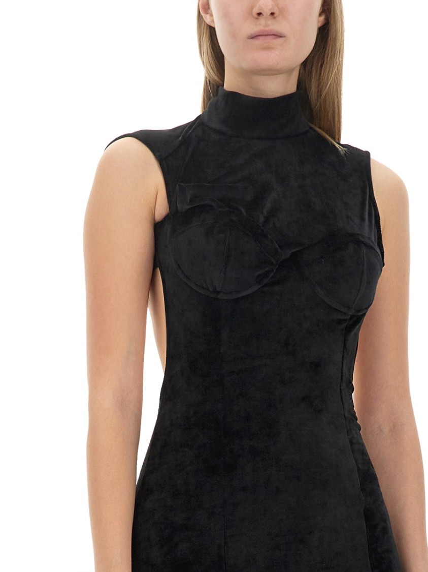 Gcds Black Stretch Velvet Sleeveless Minidress In Black
