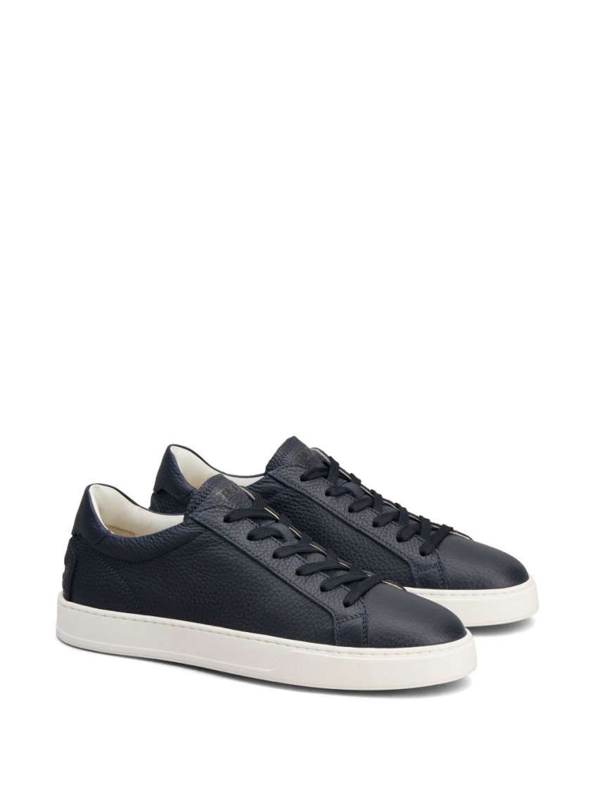 Shop Tod's Textured Leather Lace-up Sneakers With Contrasting Sole In Grey