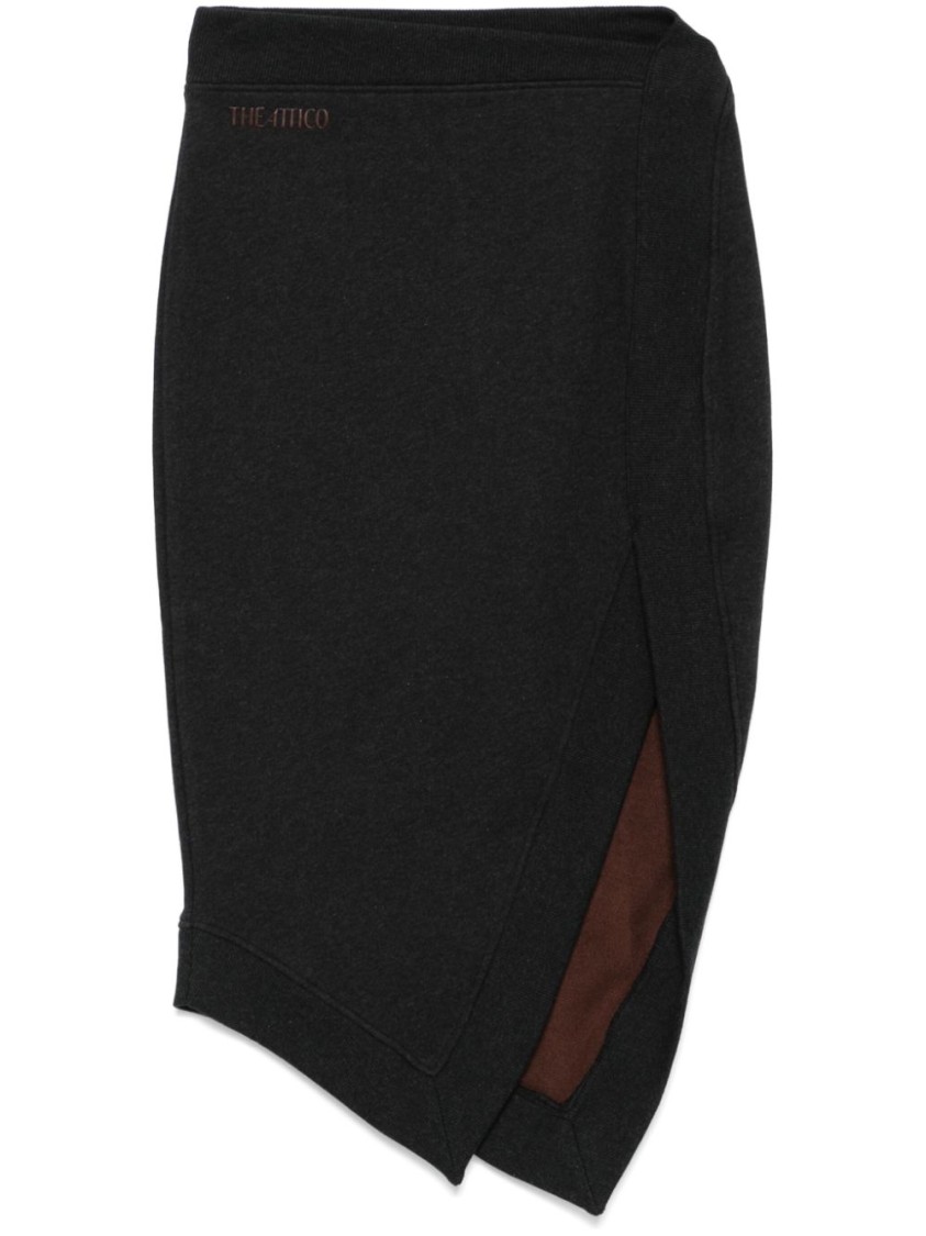 Attico Ribbed Waist Midi Skirt With Side Slit In Black