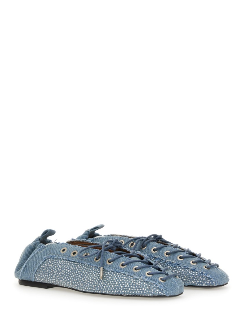 Shop Ganni Lace-up Ballerina In Blue