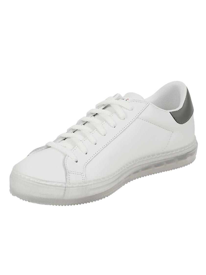 Kiton Calfskin Sneakers With Gray Detail In White