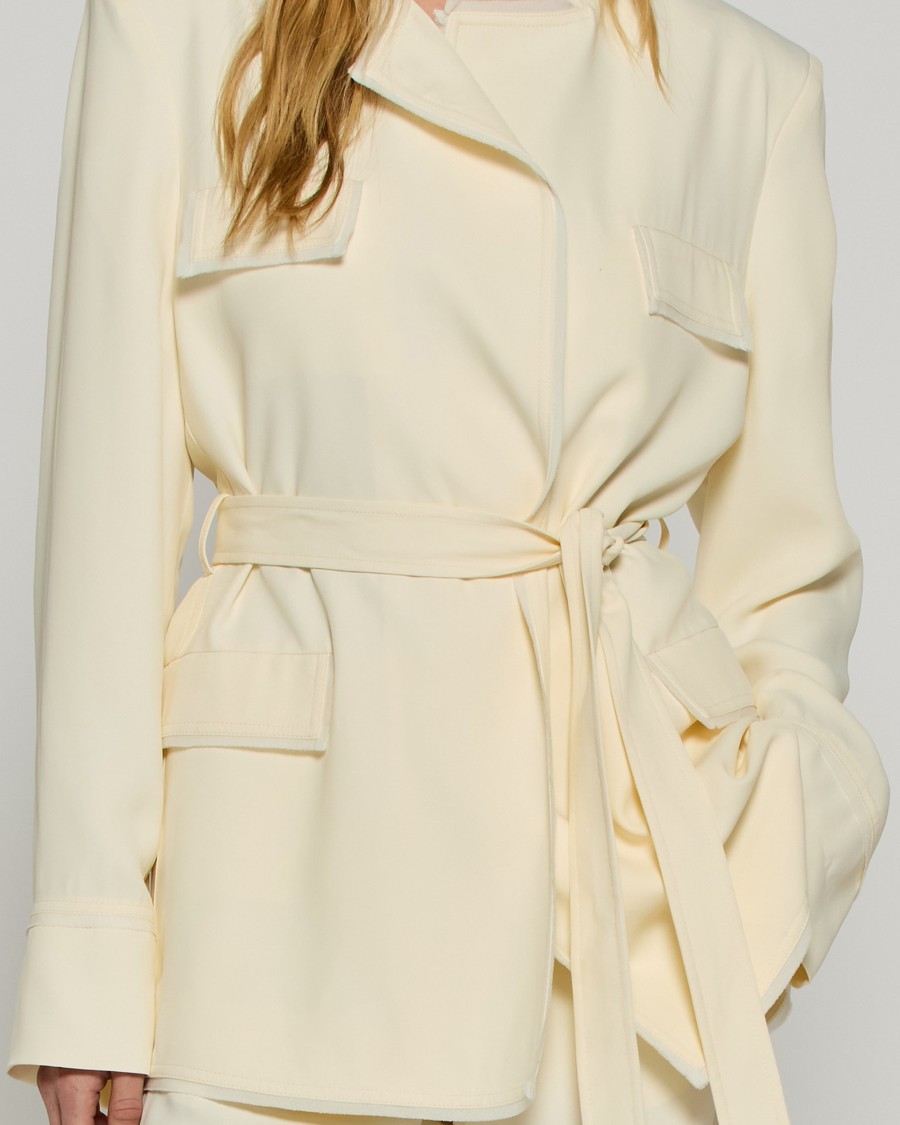 Serena Bute Relaxed Jacket With Georgette Trim - Cream In Neutrals