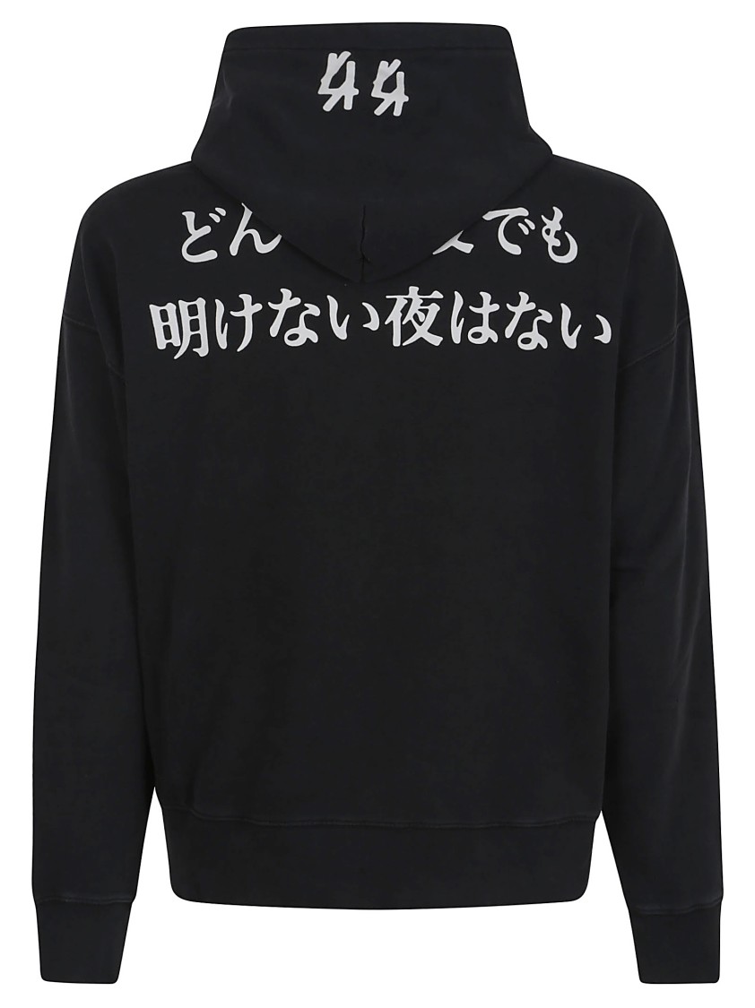 44 Label Group Faded Gen Cotton Hoodie With Drawstring Hood In Black