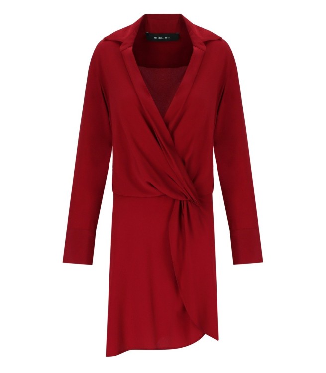 オールインワン・サロペット Federica Tosi Deep V-Neck Red Crepe Dress With Flared Cuffs Federica Tosi Deep V-Neck Red Crêpe Dress With Flared Cuffs