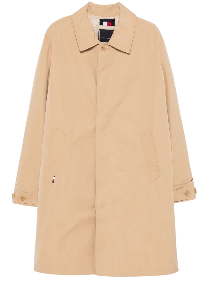 Tommy Hilfiger Long Length Raincoat With Two Side Pockets In Neutrals