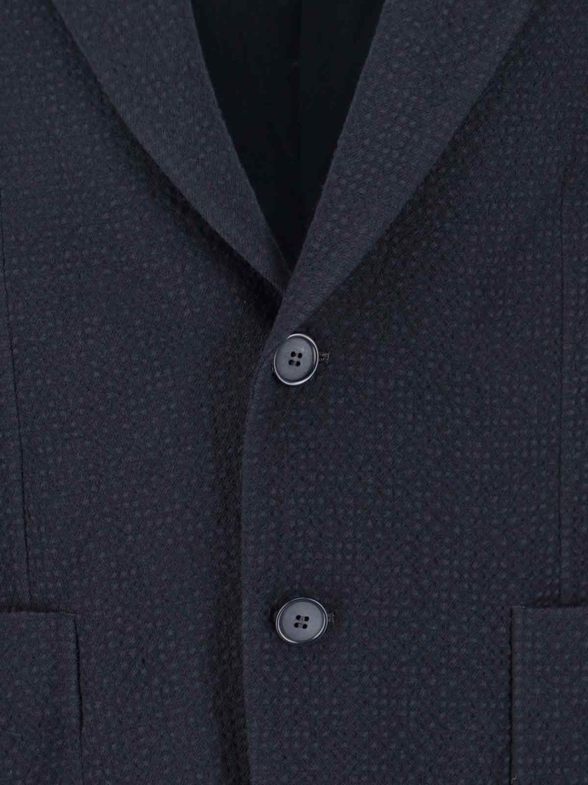 Giorgio Armani Textured Navy Blazer With Classic Lapel And Tailored Silhouette In Blue