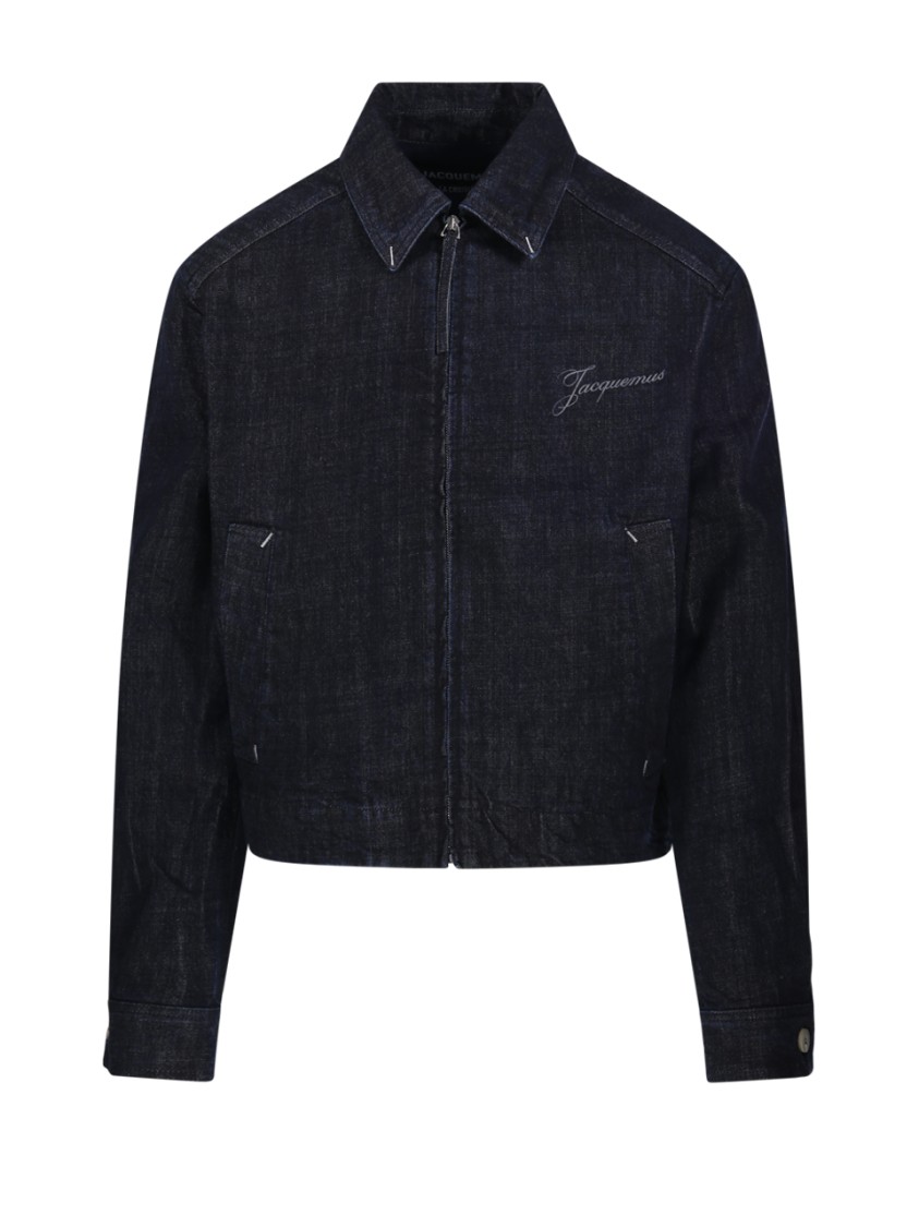 Jacquemus La Veste De-nimes Canevas Blue Jacket With Classic Collar And Logo Lettering On The Front In Denim M In Blue