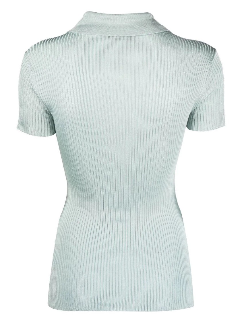 Aeron Ribbed Short Sleeve Polo Top In Blue