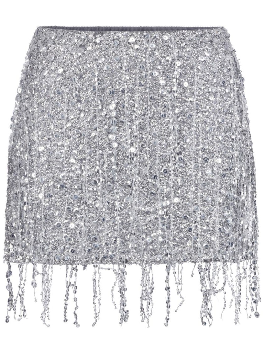 ELISABETTA FRANCHI ELISABETTA FRANCHI SILVER FRINGE MINI SKIRT 