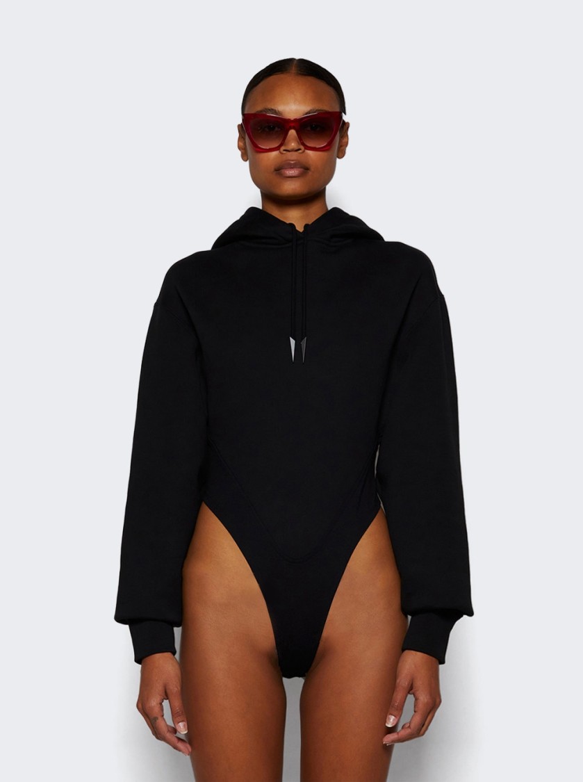 Shop Mugler Hooded Bodysuit Black