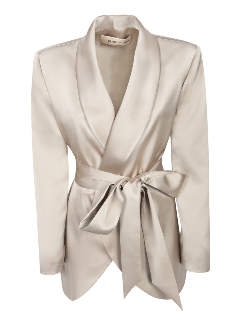 Shop Blanca Vita Refined Wrap Cut Satin Jacket