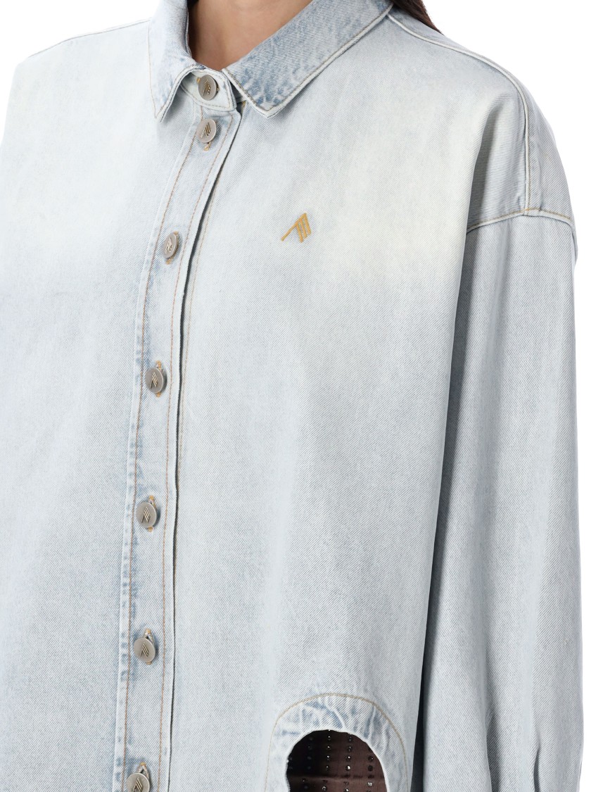 Attico Denim Overshirt With Slit Detail In Blue