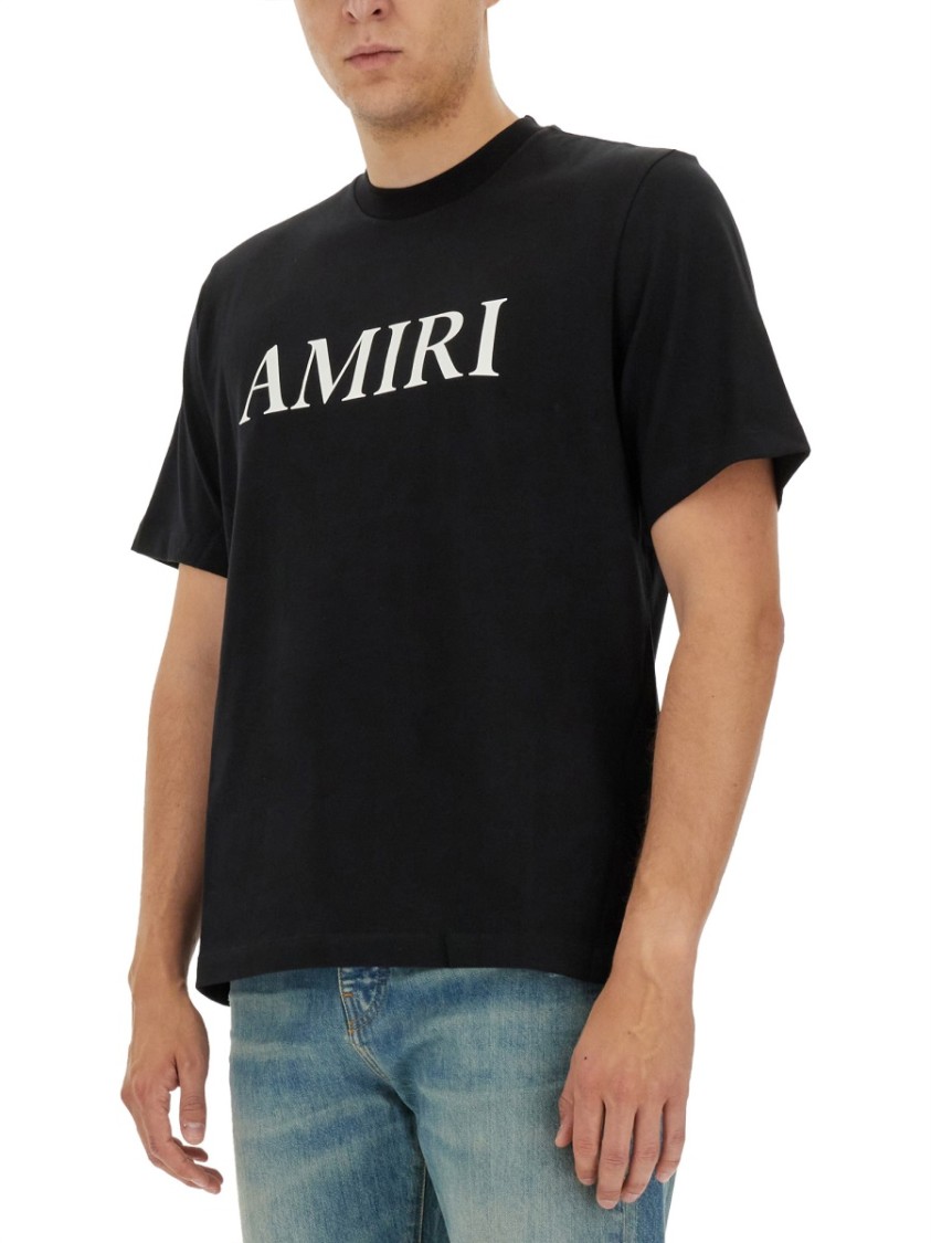 Amiri Black Crewneck T-shirt With Logo Lettering Print On The Front In Cotton Man In Black