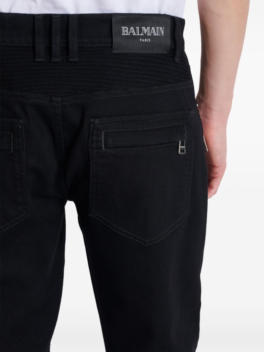 Shop Balmain Cotton Blend Black Denim Jeans With Multi-pocket Design