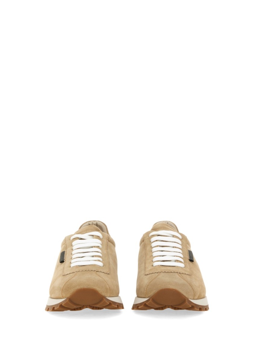 Brunello Cucinelli Suede Upper Rubber Sole Sneaker In Neutrals