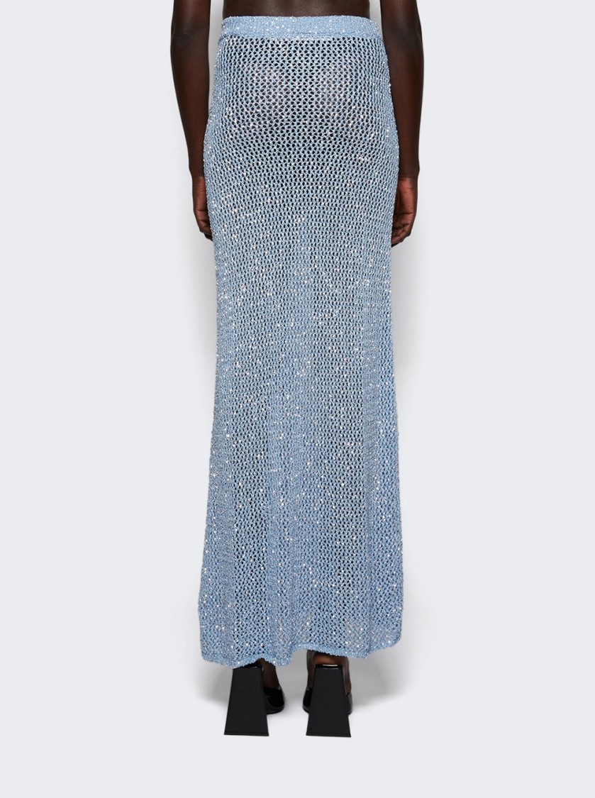 AREA AREA SEQUIN CROCHET MAXI SKIRT LIGHT BLUE 