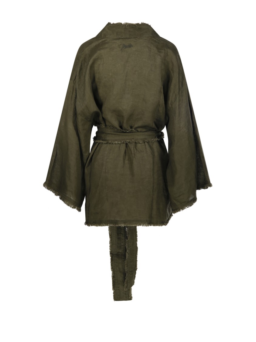 P.A.R.O.S.H PAROSH RELAXED-FIT LINEN KIMONO WITH FRAYED EDGES