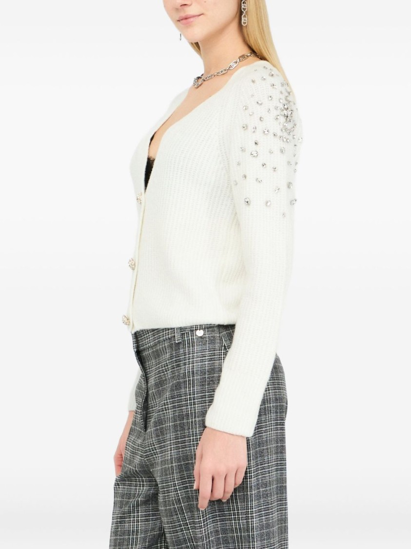 Liu •jo Liu Jo Textured White Sweater With Deep V-neckline And Embellished Shoulder In White