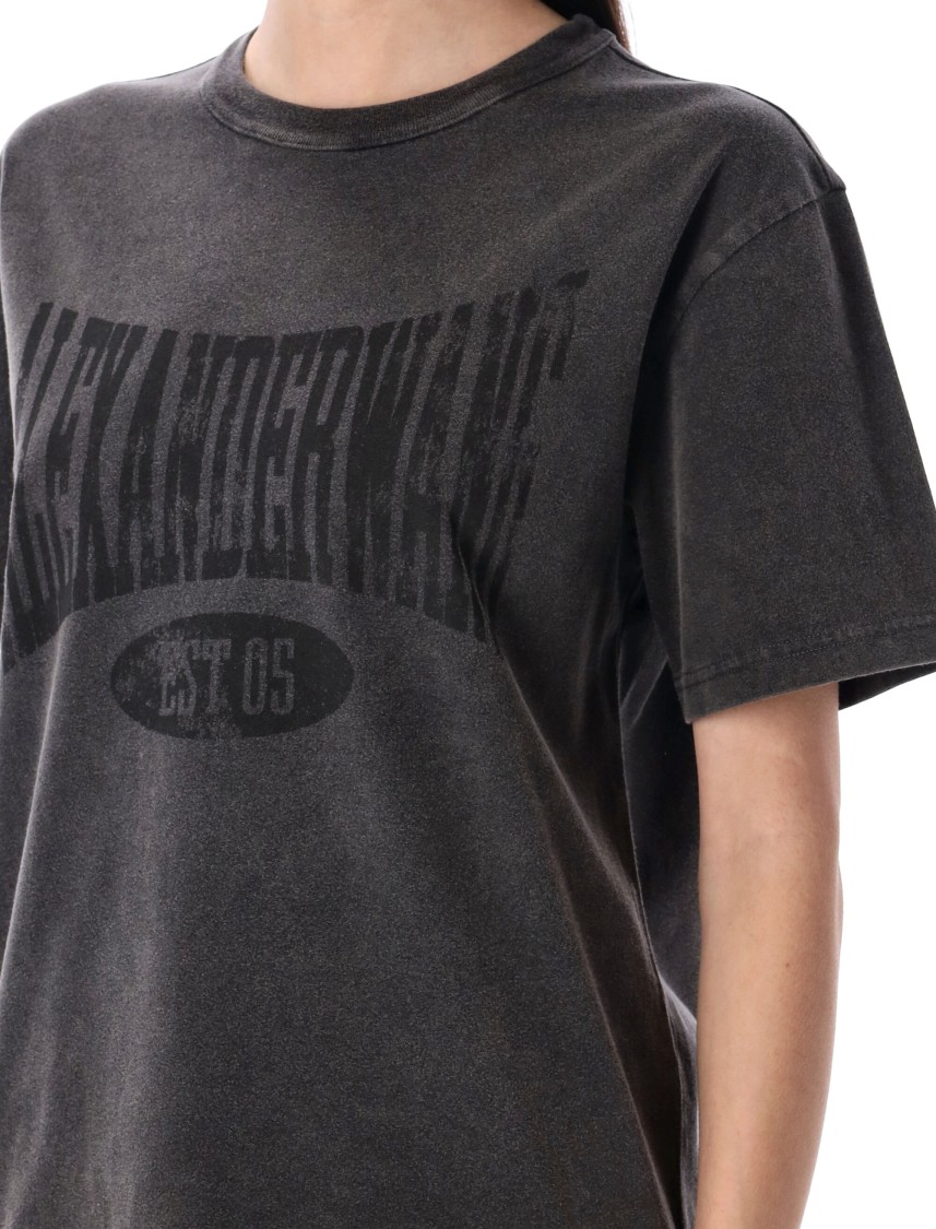 Alexander Wang T T By Alexander Wang Distressed Logo Graphic Tee With Ribbed Neckline In Black