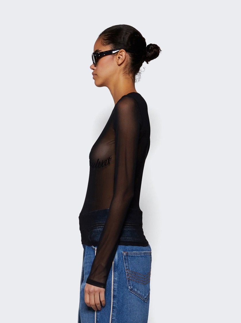 Shop Jean Paul Gaultier Sheer Mesh Long Sleeve Top Black