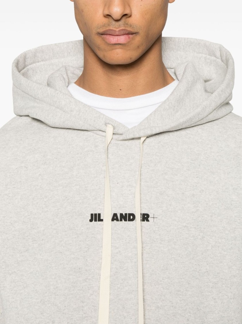 Jil Sander Light Grey Hoodie Sweatshirt With Drawstring In White