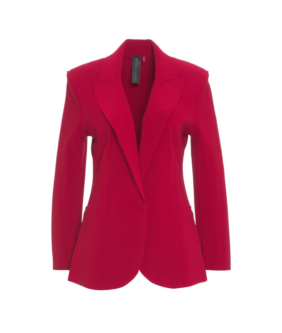 Shop Norma Kamali Single-breasted Blazer With Peaked Lapels In Red