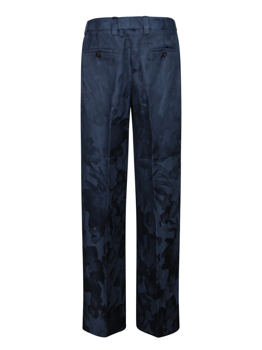INCOTEX INCOTEX TAILORED BLUE TROUSERS WITH SUBTLE FLORAL PATTERN