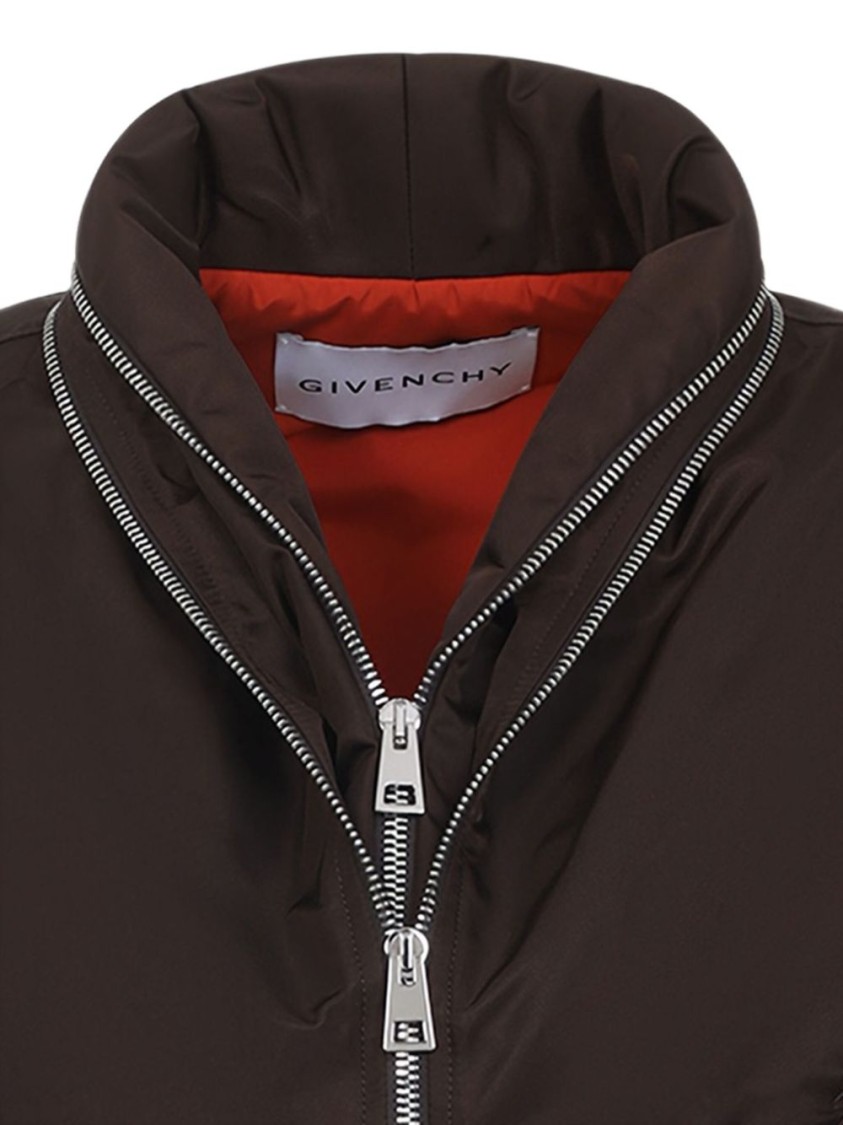 Givenchy Cropped Bomber Jacket With High Collar And Front Zip Closure In Brown