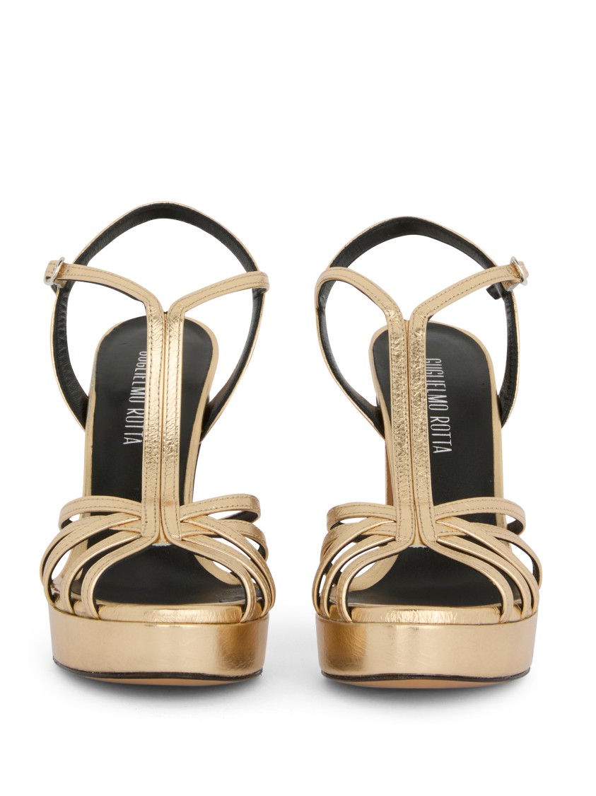 Guglielmo Rotta Gold-tone Calf Leather Heel Sandals